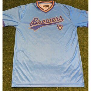 Milwaukee Brewers shirt mens large blue yellow lightweight True Fan baseball 25